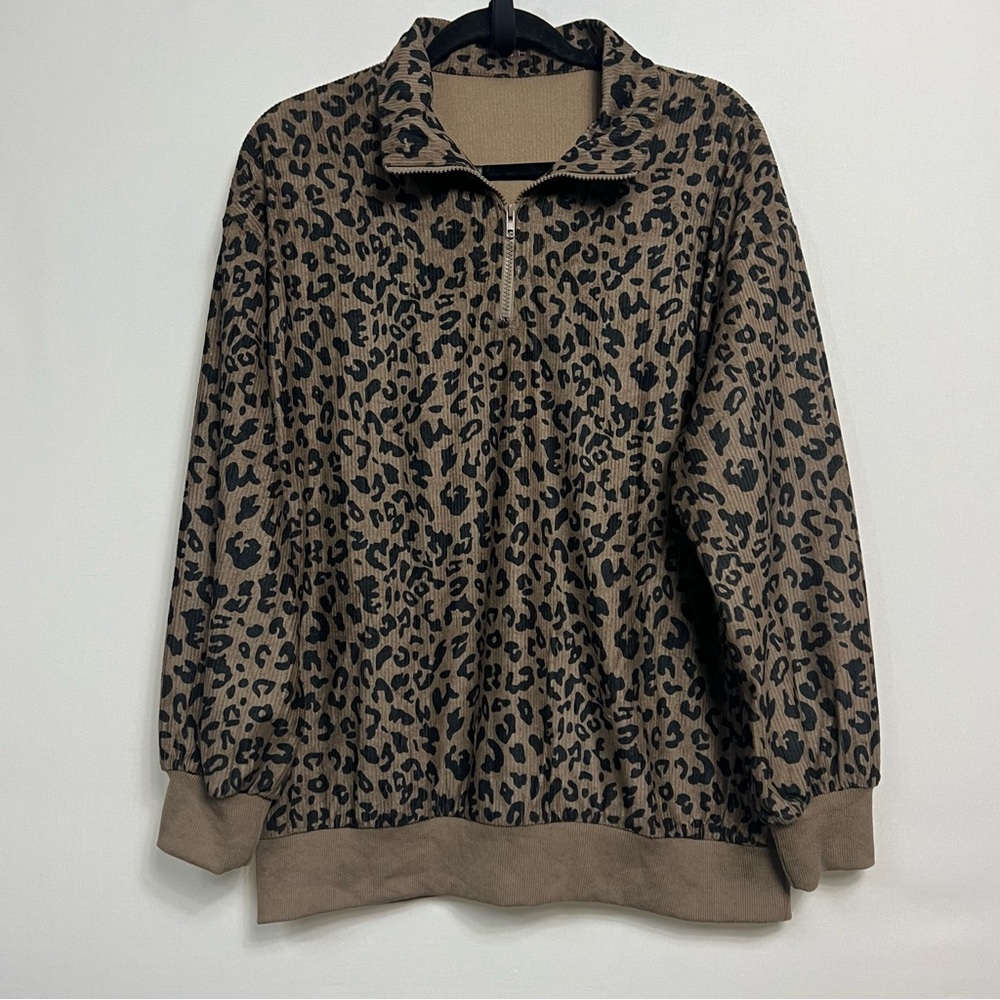 Leopard Print Quarter-Zip Pullover
